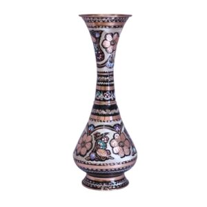 Vase en cuivre décoratif peint à la main avec émail Minakari persan Yavar