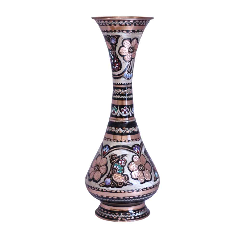 Vase en cuivre décoratif peint à la main avec émail Minakari persan Yavar