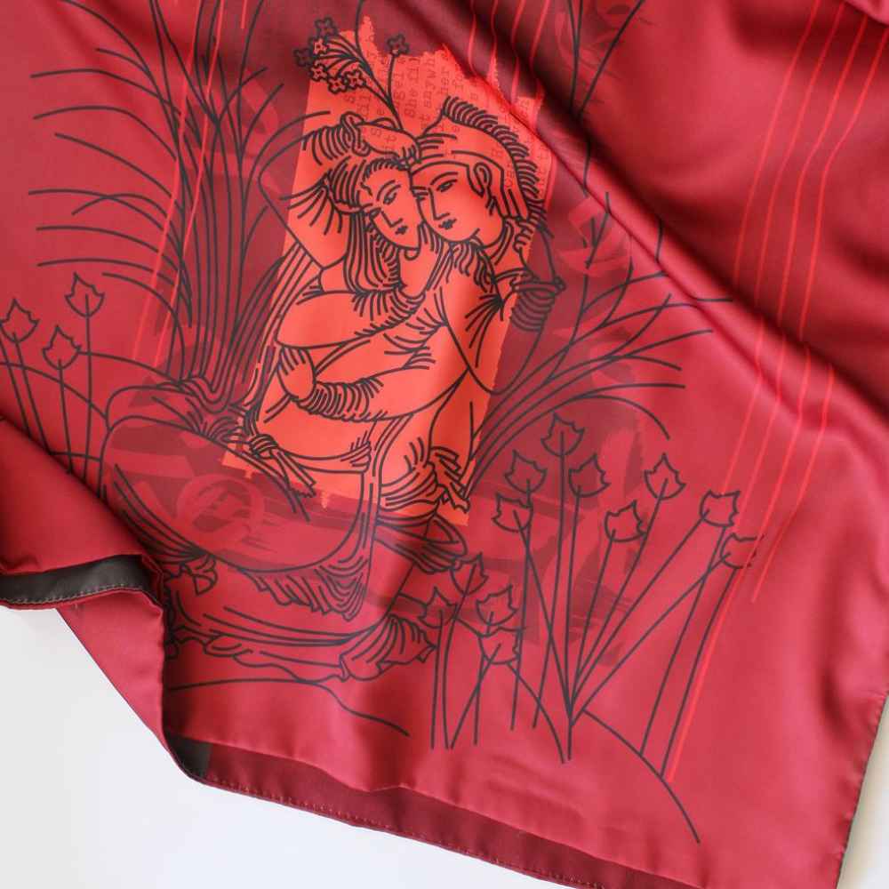 Châle en soie imprimé perse double face – Calligraphie artistique Bitab