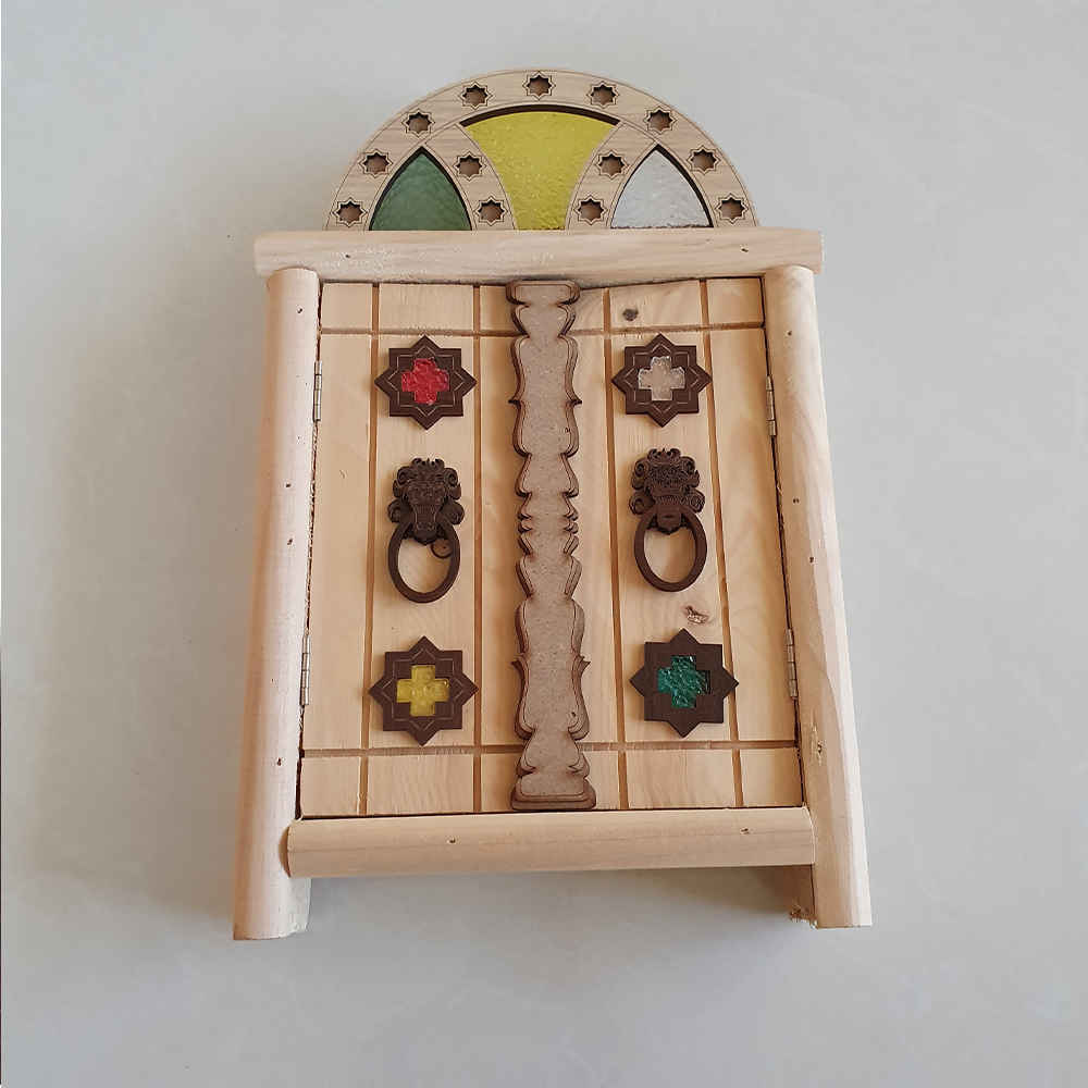 Porte-clés mural en bois persan fait main avec design de porte traditionnel