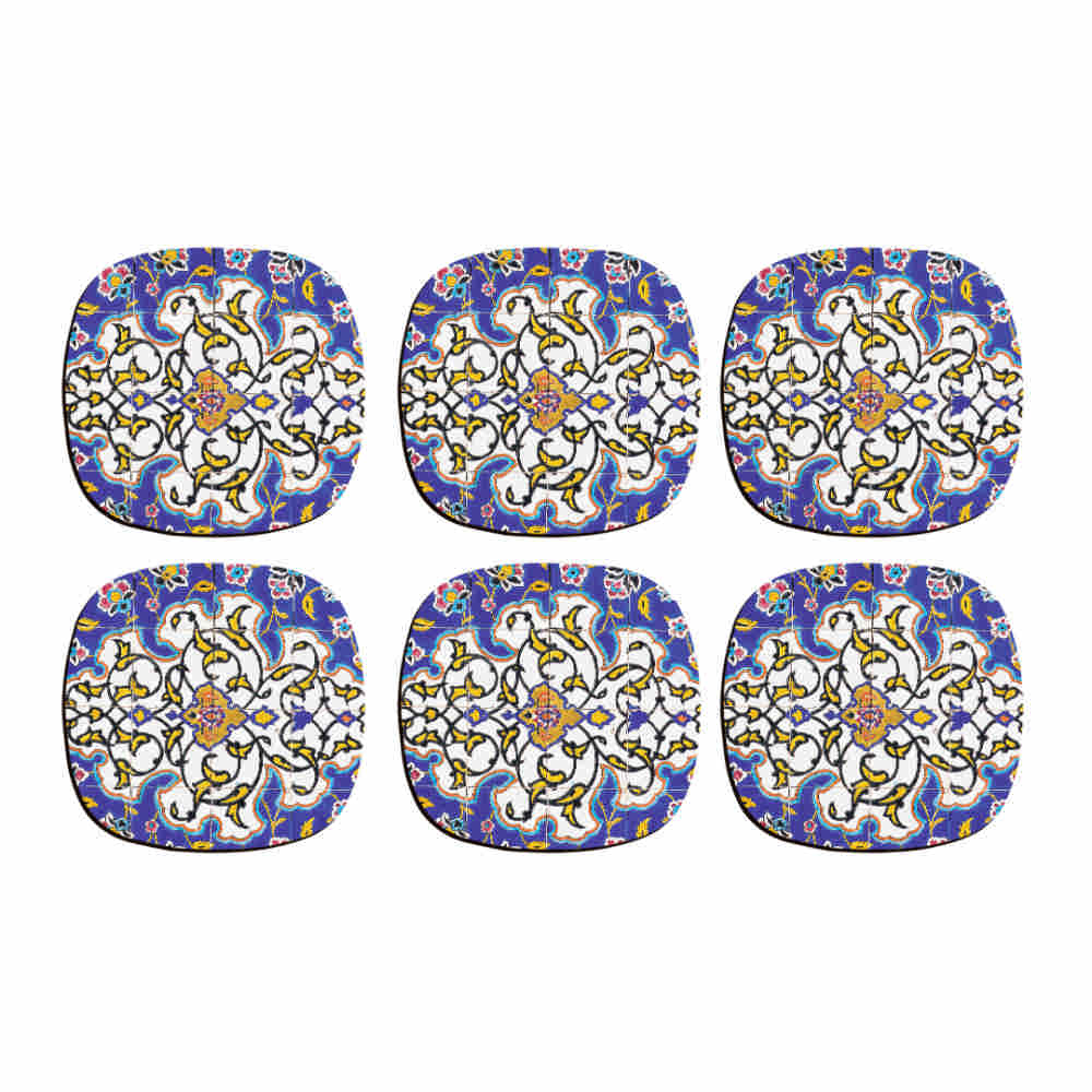 Ensemble de Dessous de Verre avec Motif Artistique d'Inspiration Persane Carreau Eslimi