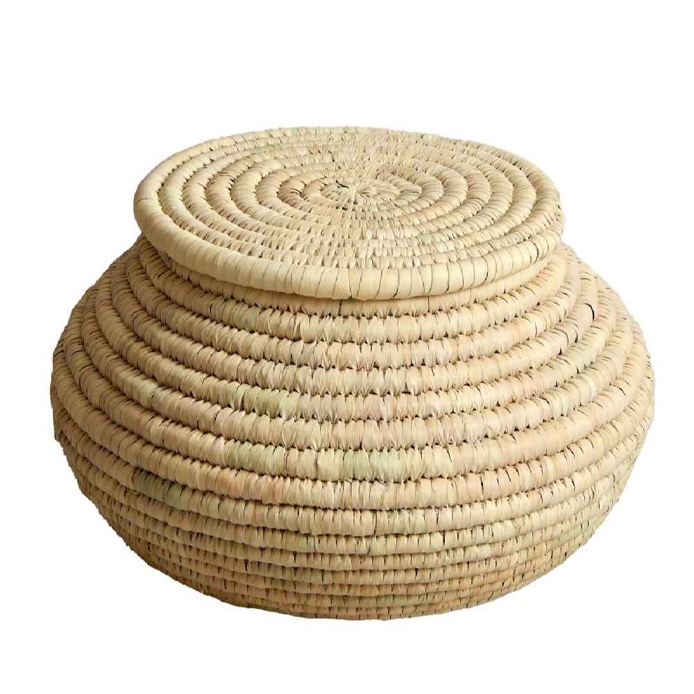 Panier de rangement en feuille de palmier tissé à la main persan avec couvercle modèle Melisa