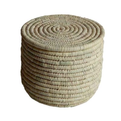 Panier de rangement en feuille de palmier tissé à la main persan avec couvercle modèle Soda