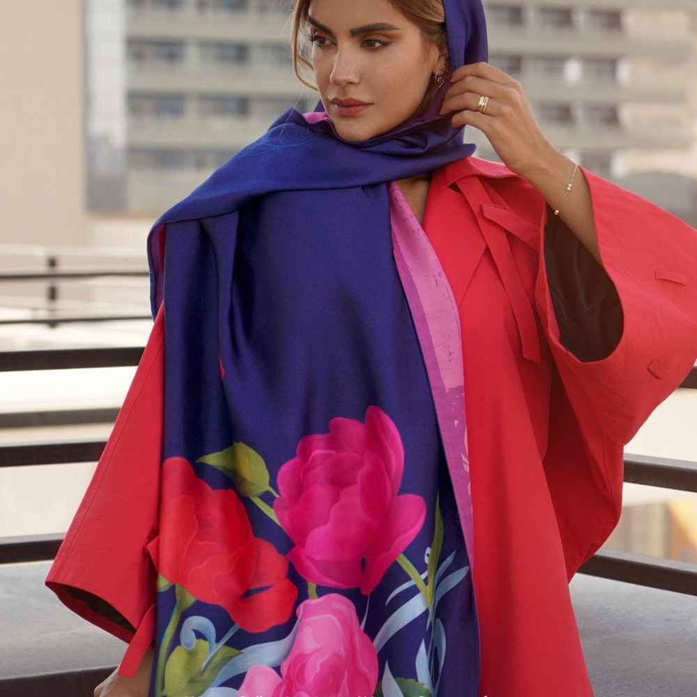 Châle en soie imprimé perse double face – Calligraphie artistique Sarnevesht