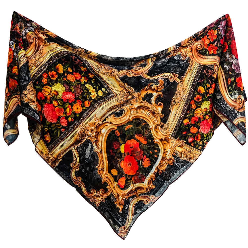Floral Print Silk Scarf for Women - Luxe and Vibrant Taban Design