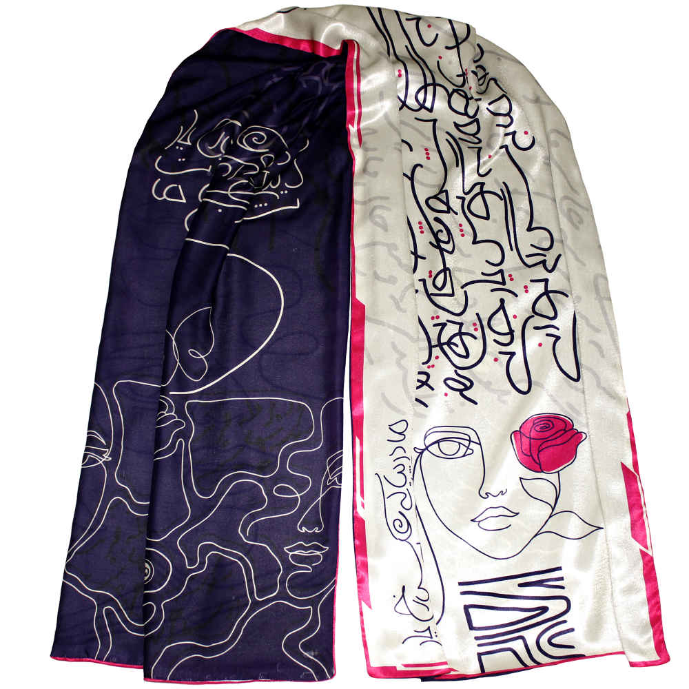 Châle en soie imprimé perse double face – Calligraphie artistique Yar