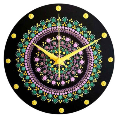 Horloge murale artistique en verre teinté avec motif de peinture pointilliste – Décoration pour salon et atelier, modèle Shab
