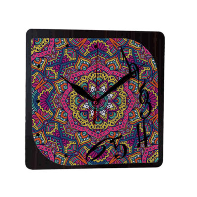 Horloge murale artistique persane en bois au design géométrique – Décoration artisanale pour salon et bureau, modèle Sarvar