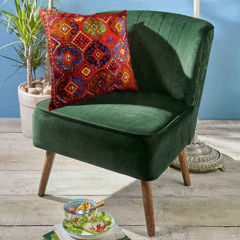 Housse de coussin en velours persan rouge – Design Ghashghaei (Set de 2)