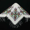 Écharpe Ethnique Turkmène - Élégance et Tradition avec un Motif Floral en Blanc