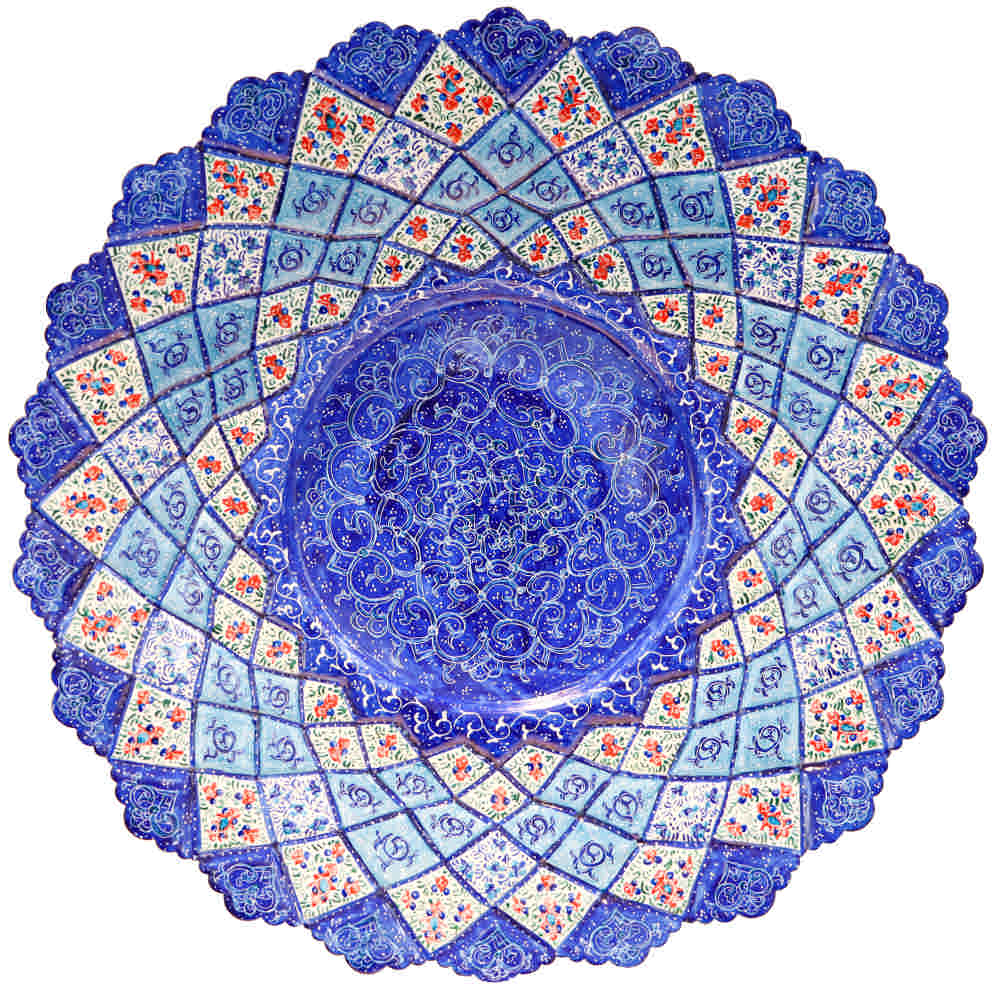 Bol et Assiette Décoratifs en Cuivre Peints à la Main avec de l’Émail Minakari Persan Azar