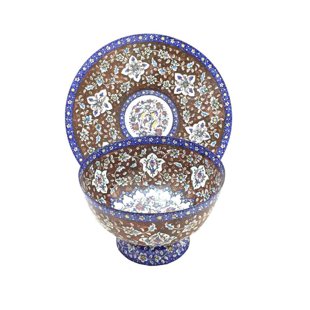 Bol et Assiette Décoratifs en Cuivre Peints à la Main avec de l’Émail Minakari Persan Reyhan