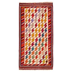 Tapis Kilim en laine persane tissé à la main en Fars Traditionnel Aynaz