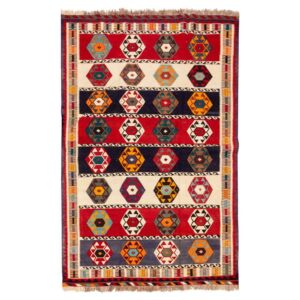 Tapis Kilim en laine persane tissé à la main à Fars Traditionnel Doman