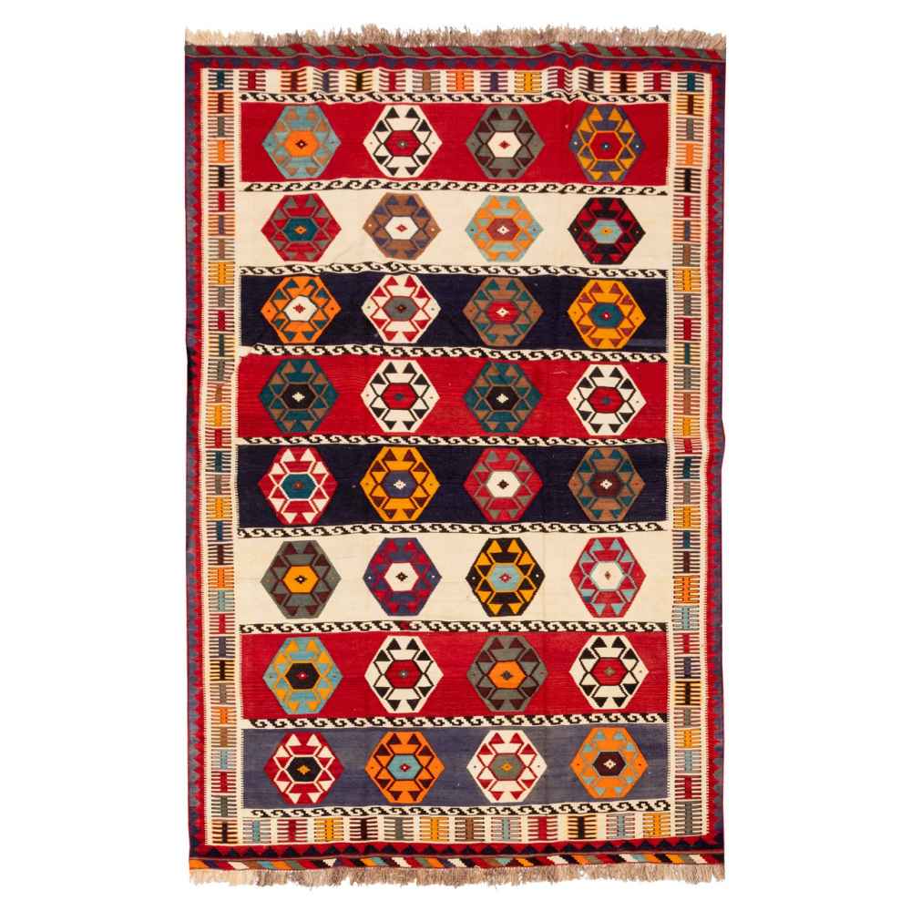 Tapis Kilim en laine persane tissé à la main à Fars Traditionnel Doman