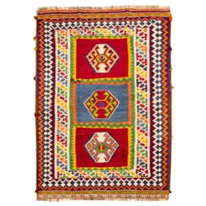 Tapis Kilim en laine persane tissé à la main en Fars Traditionnel Elmira