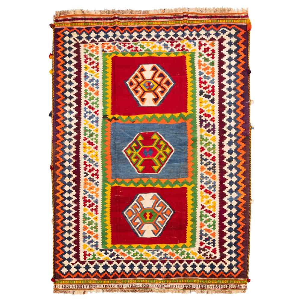 Tapis Kilim en laine persane tissé à la main en Fars Traditionnel Elmira
