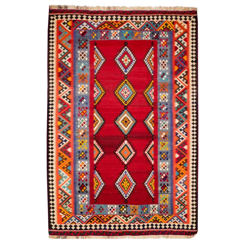 Tapis Kilim en laine persane tissé à la main en Fars Traditionnel Nazli