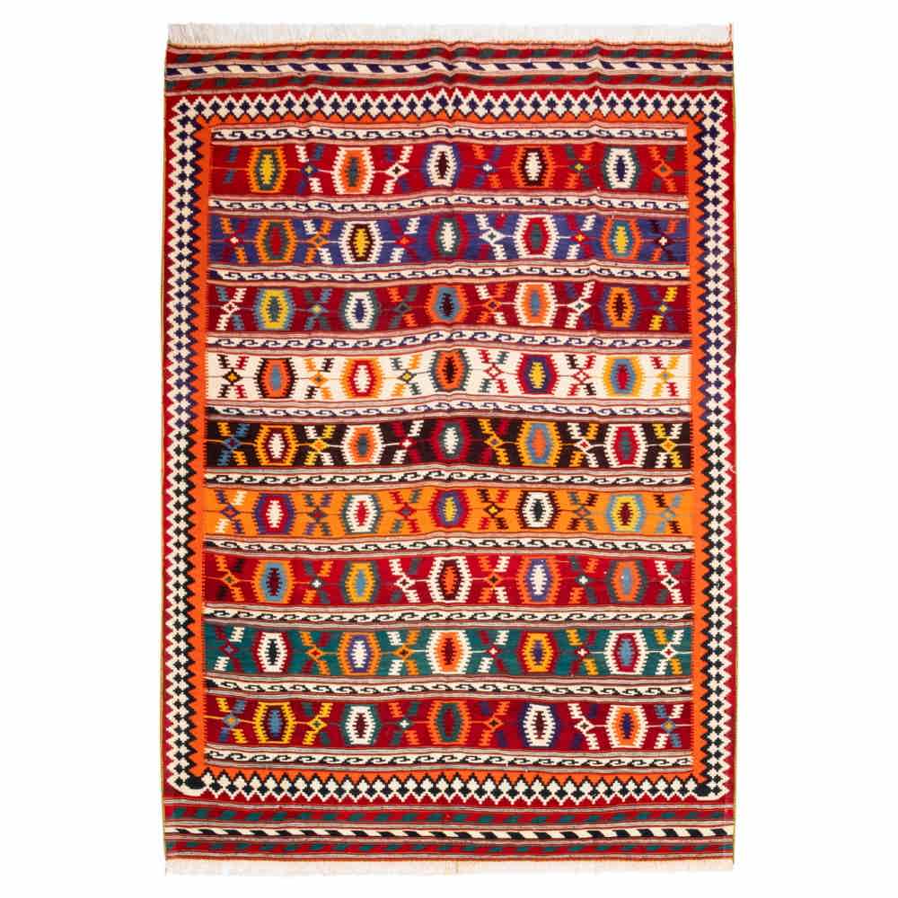 Tapis Kilim en laine persane tissé à la main à Fars Traditionnel Takin
