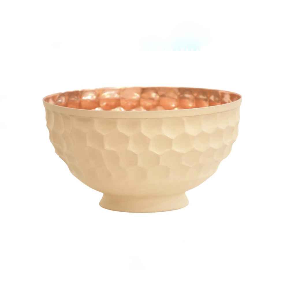 Bol de service en cuivre adapté pour les fruits et les sucreries, martelé Cream