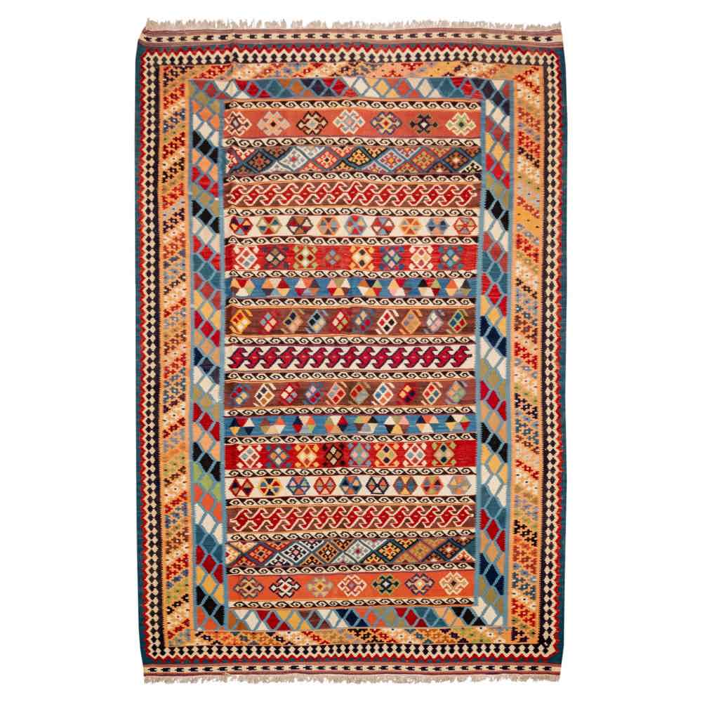 Tapis Kilim en laine persane tissé à la main à Naein Traditionnel Solmaz