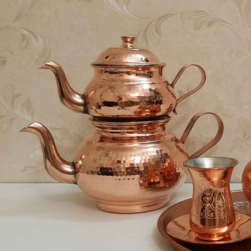 Théière Double en Cuivre Persan Martelée et Durable Rayan