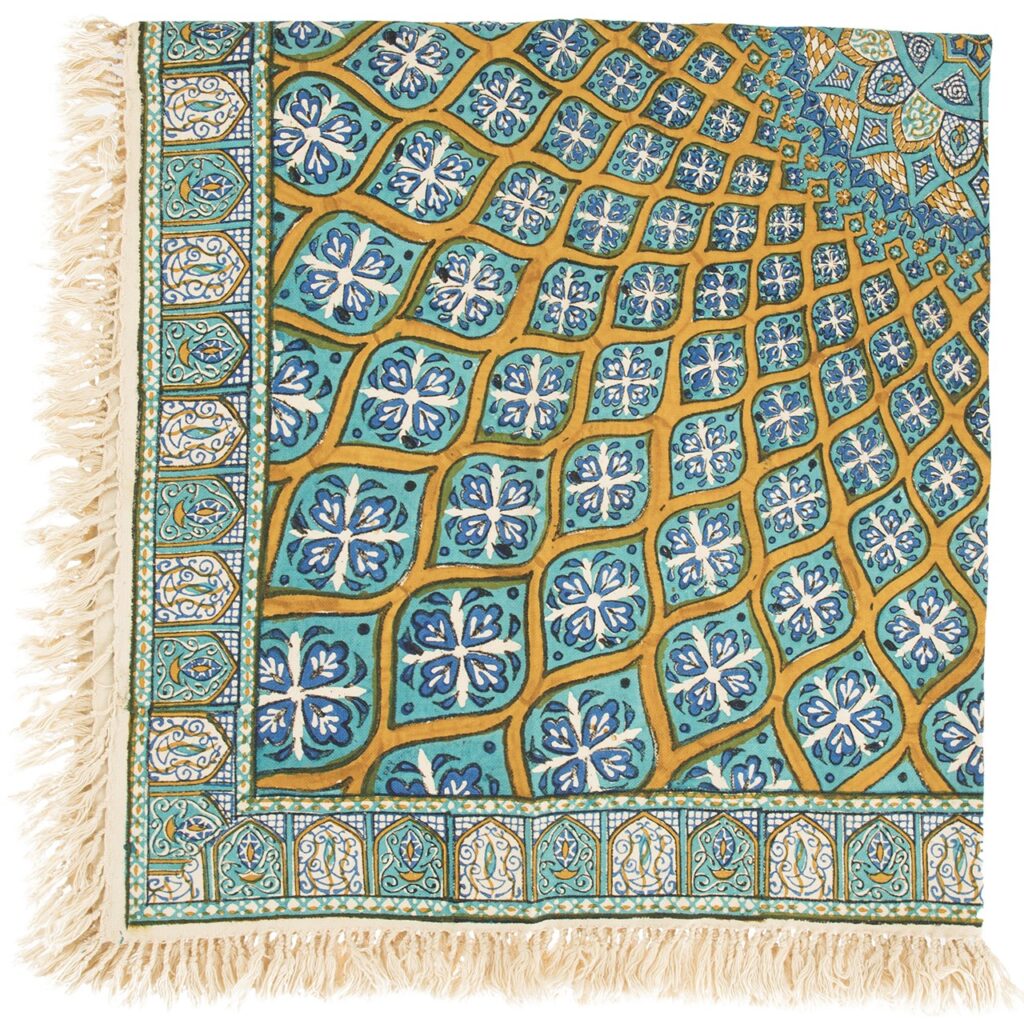 Nappe iranienne : Tapisserie traditionnelle de Kalamkari d'Isfahan Borna