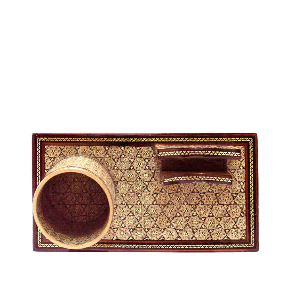 Porte-stylo en bois persan fait main pour bureau – Art Khatamkari Élégance, Arezoo