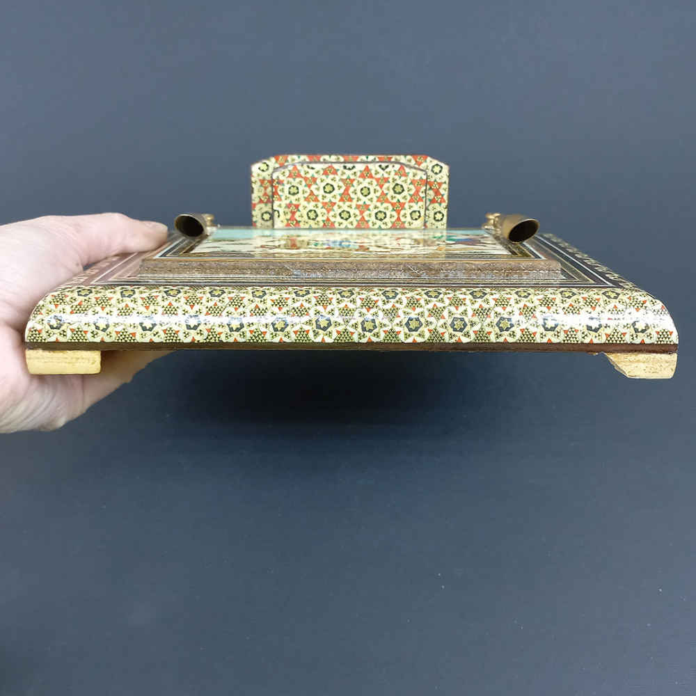 Porte-stylo en bois persan fait main pour bureau – Art Khatamkari Élégance, Asatiri