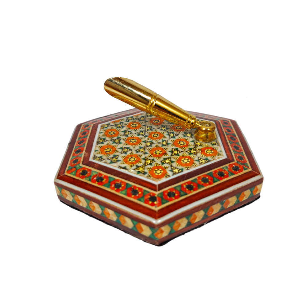 Porte-stylo en bois persan fait main pour bureau - Art Khatamkari Élégance, Baran