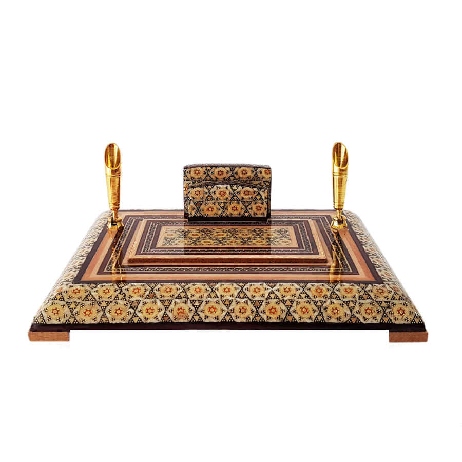 Porte-stylo en bois persan fait main pour bureau - Art Khatamkari Élégance, Luxe
