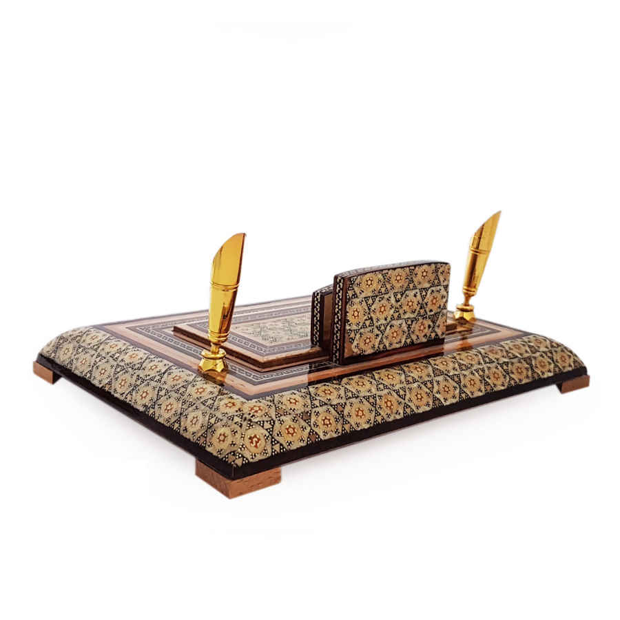 Porte-stylo en bois persan fait main pour bureau – Art Khatamkari Élégance, Luxe