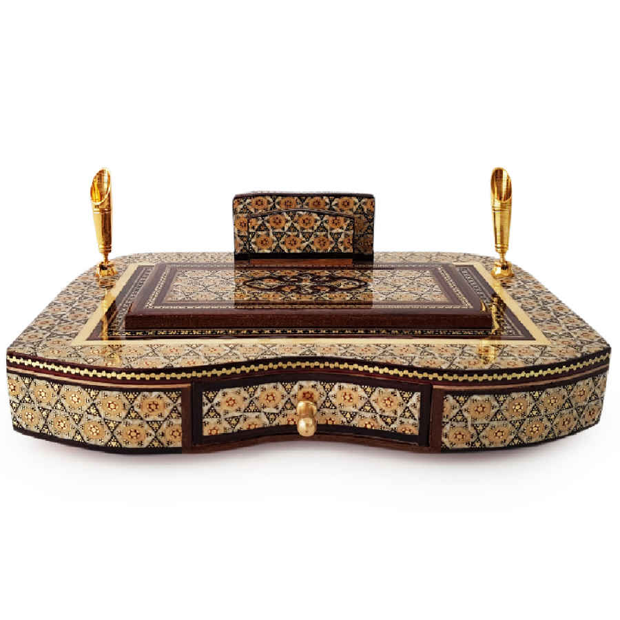 Porte-stylo en bois persan fait main pour bureau - Art Khatamkari Élégance, Luxe