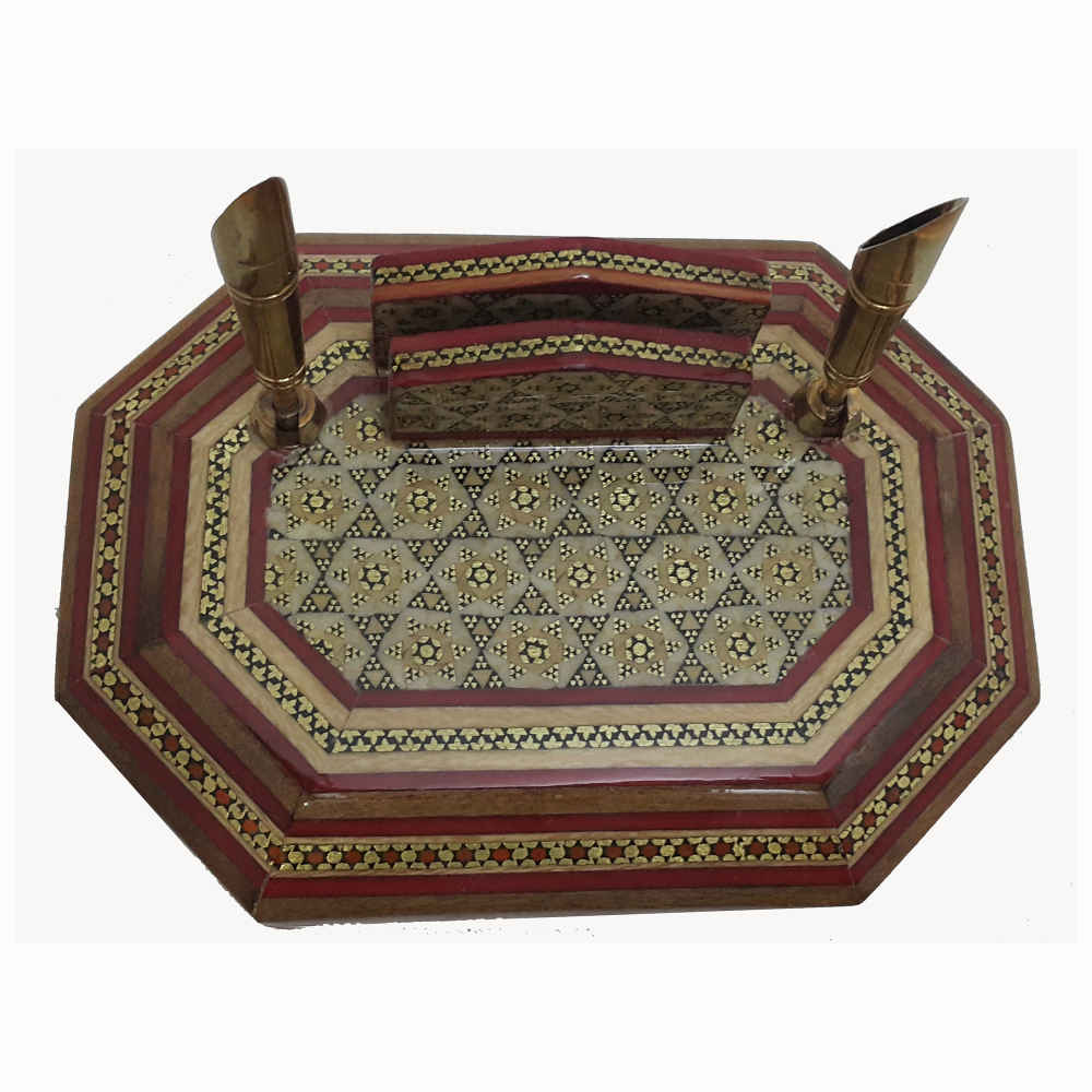 Porte-stylo en bois persan fait main pour bureau – Art Khatamkari Élégance, Modiriat