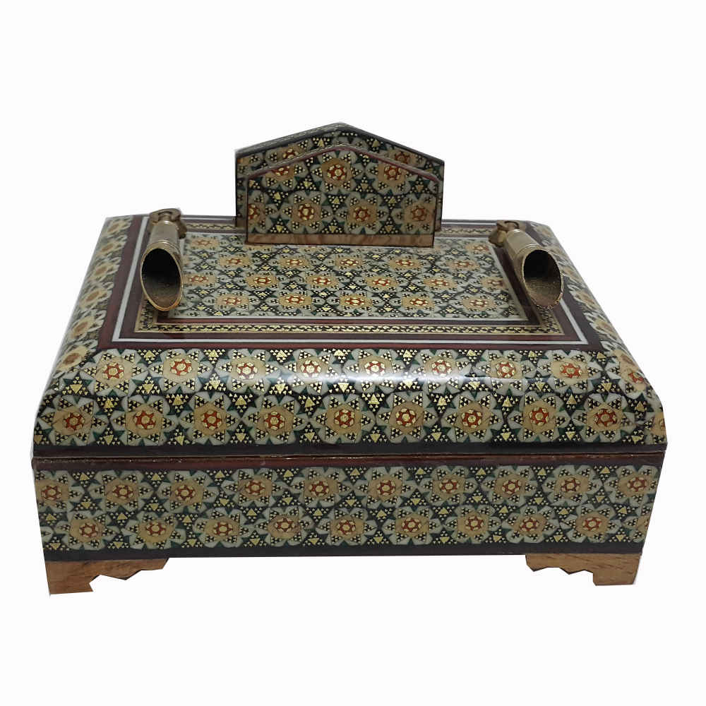 Porte-stylo en bois persan fait main pour bureau - Art Khatamkari Élégance, Taha