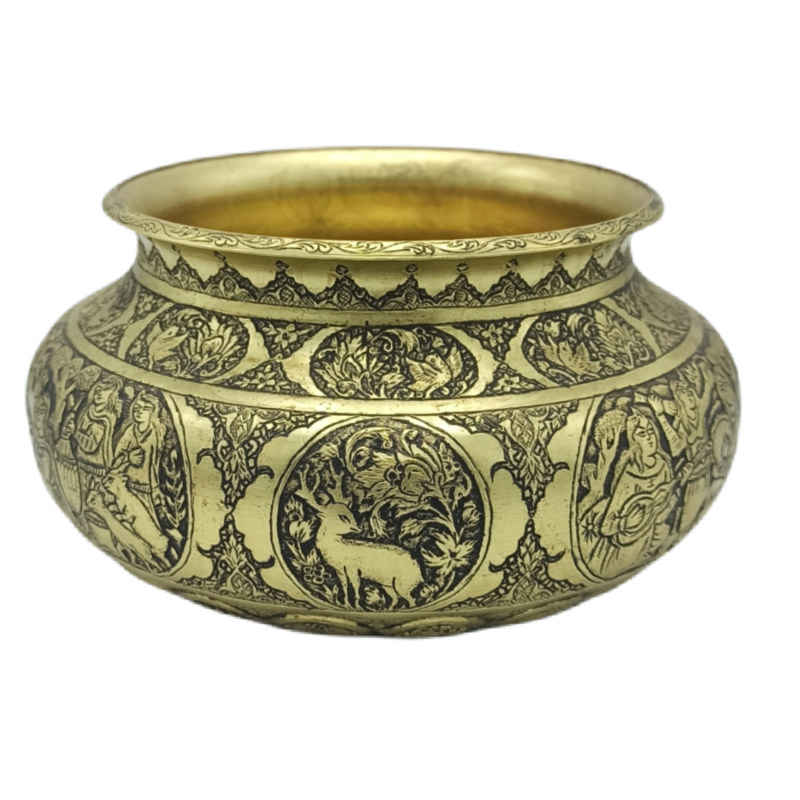 Bol décoratif en laiton, gravure artisanale persane Shekar