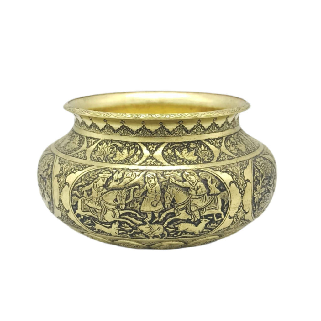 Bol décoratif en laiton, gravure artisanale persane Shekar