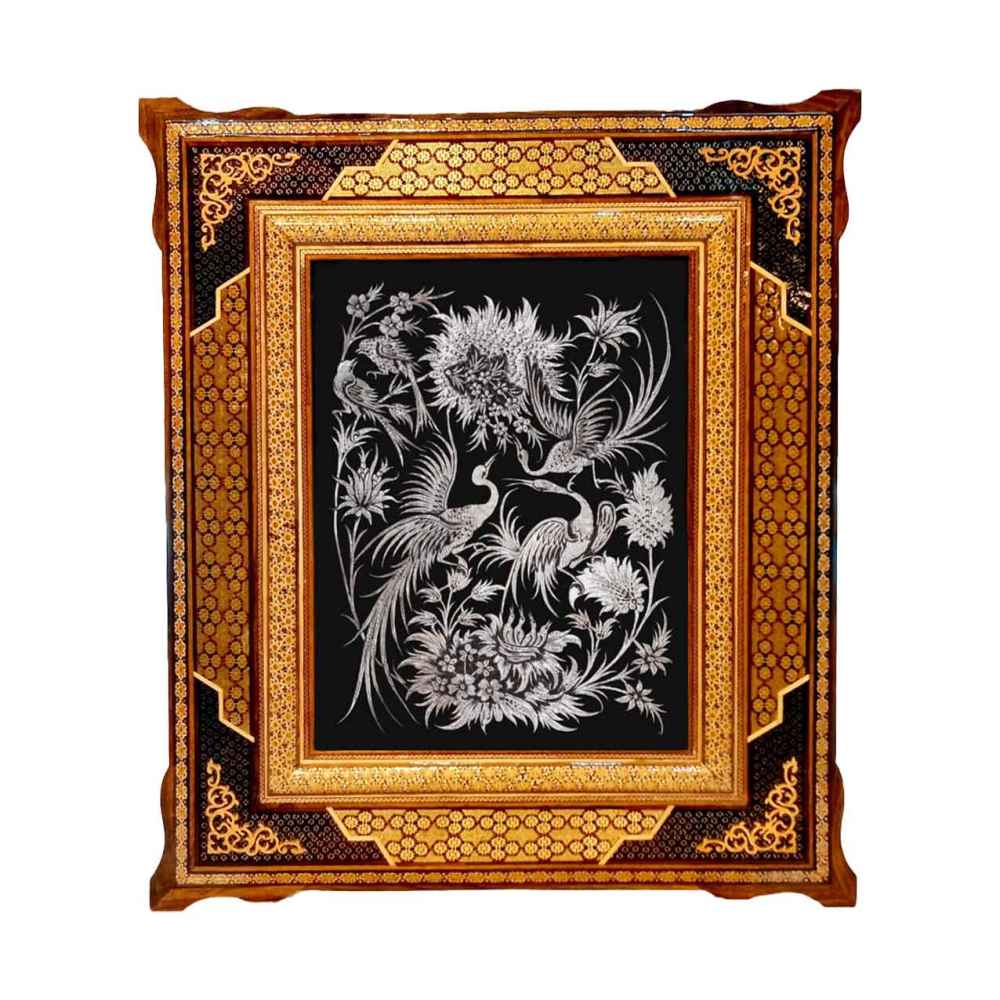 Art en cuivre gravé persan fait à la main encadré Hasti – Décor mural traditionnel
