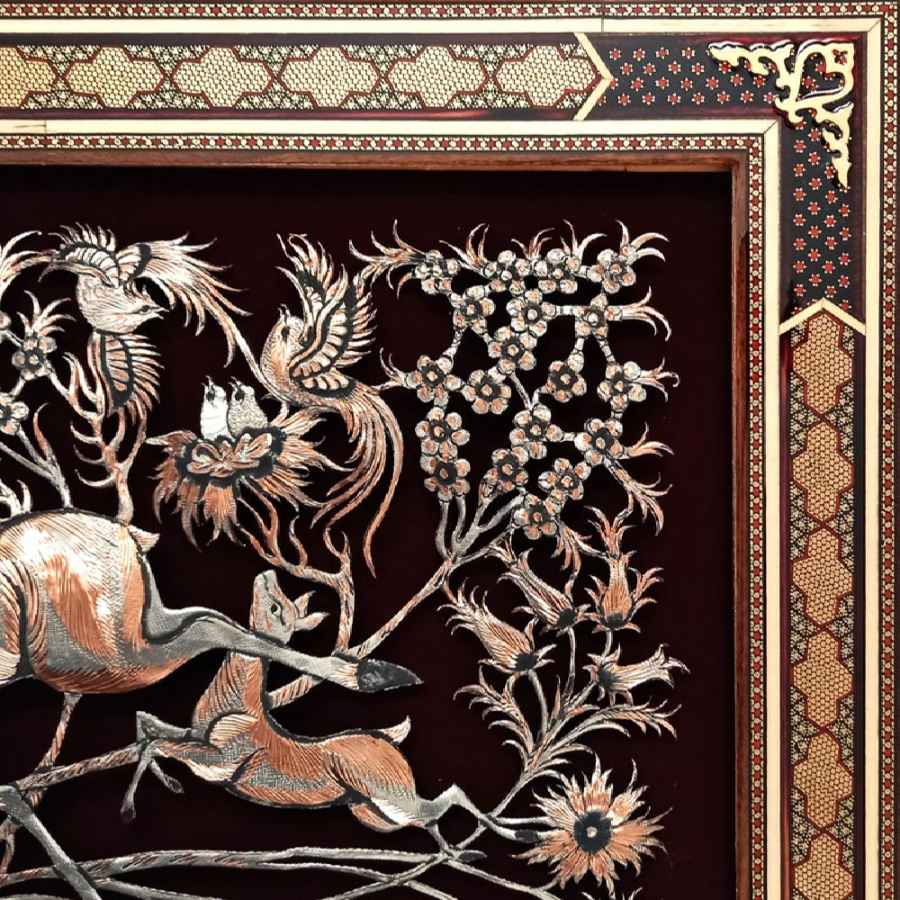 Art en cuivre gravé persan fait main encadré Nature – Décoration murale traditionnelle