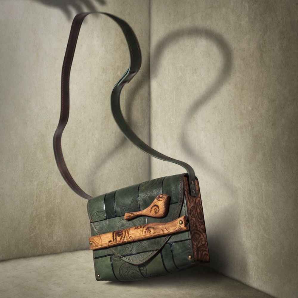 Sac Bandoulière en Cuir Luxueux Fait Main - Design Oiseaux