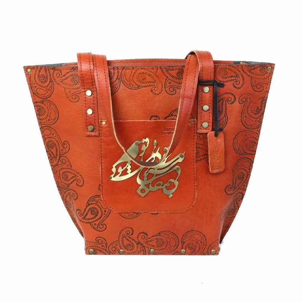 Sac Tote en Cuir Fait Main avec Design Ghayeghi Persan