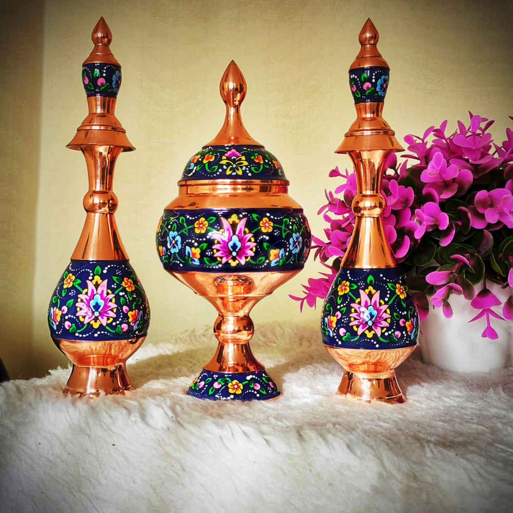 Bouteille décorative en cuivre – Émail Minakari persan Paradis