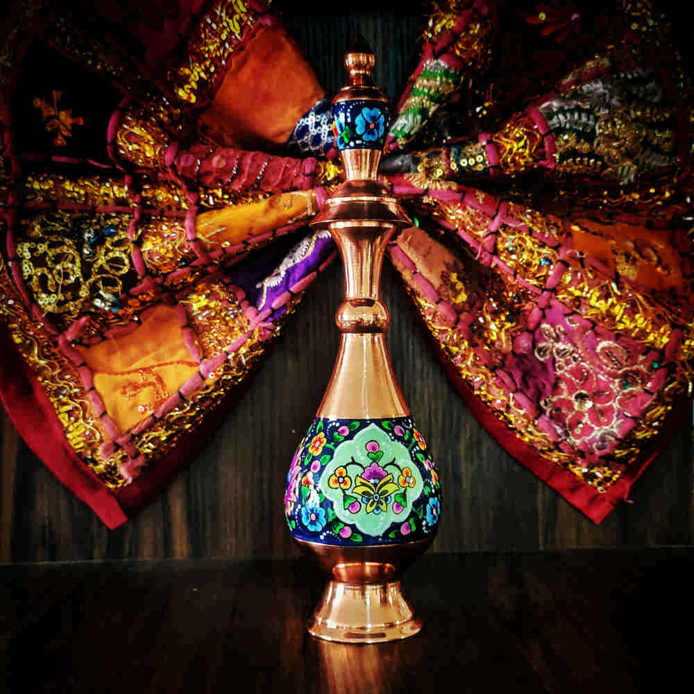 Bouteille décorative en cuivre – Émail Minakari persan Parvaz