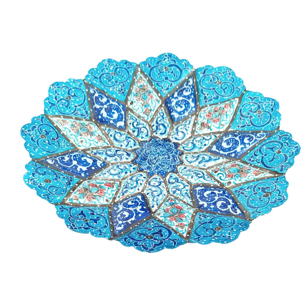 Assiette Décorative en Cuivre Peinte à la Main avec de l’Émail Minakari Persan Abtin
