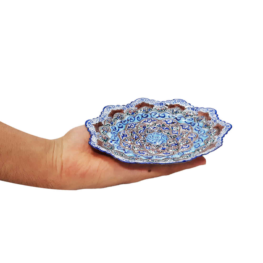 Assiette Décorative en Cuivre Peinte à la Main avec de l’Émail Minakari Persan Bamdad