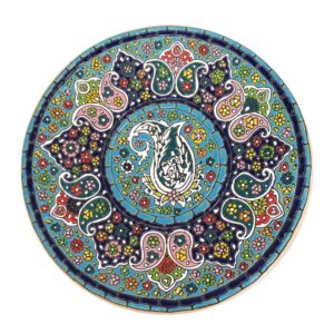 Assiette Décorative en Céramique Peinte à la Main avec Émail Persan Minakari Paisley