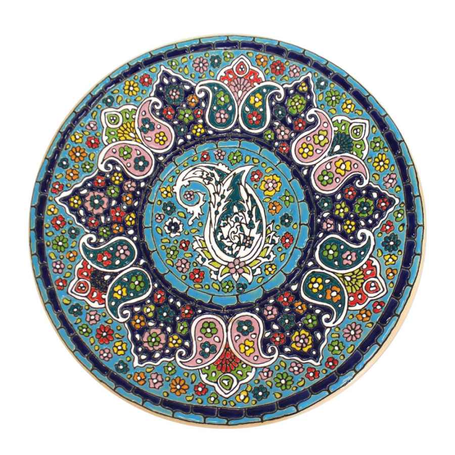 Assiette Décorative en Céramique Peinte à la Main avec Émail Persan Minakari Paisley
