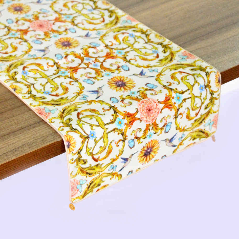 Chemin de table en velours "Persian Elegance" Jaune Zarin