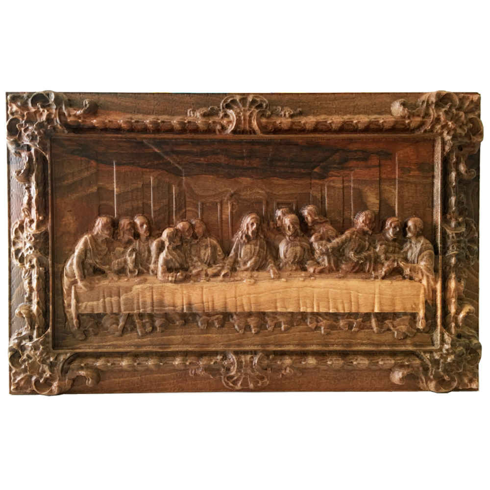 Art en bois sculpté encadré La Cène artistique