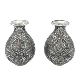 Vase décoratif en cuivre persan gravé fait main avec design Tazhib – Set de 2